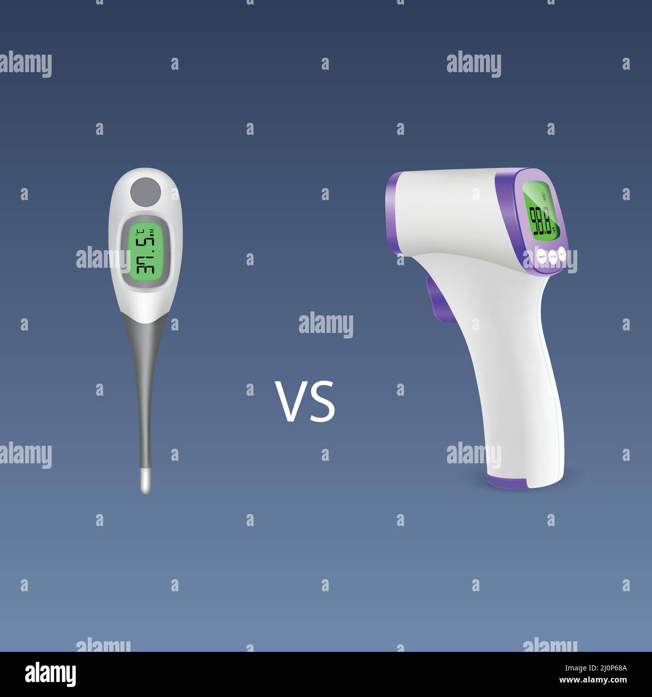 Thermomètre Old vs New Fever isolé sur fond gris, illustration vectorielle Illustration de Vecteur