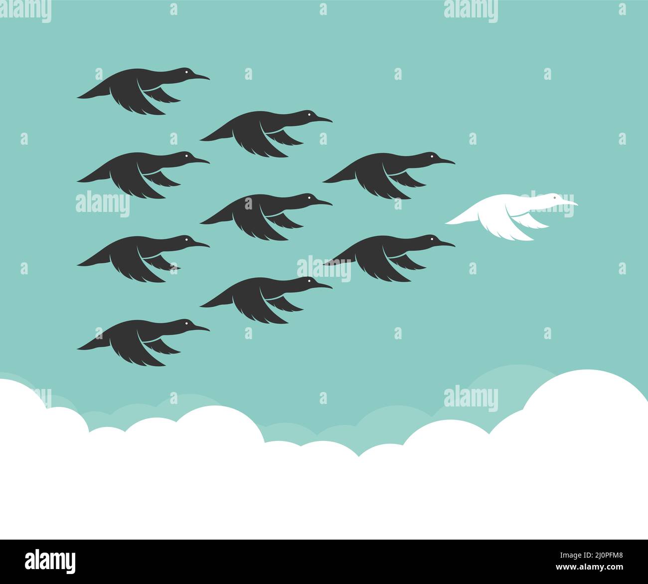 Troupeau de canards colvert volant dans le ciel, concept de leadership, canard sauvage. Illustration vectorielle superposée facile à modifier. Illustration de Vecteur