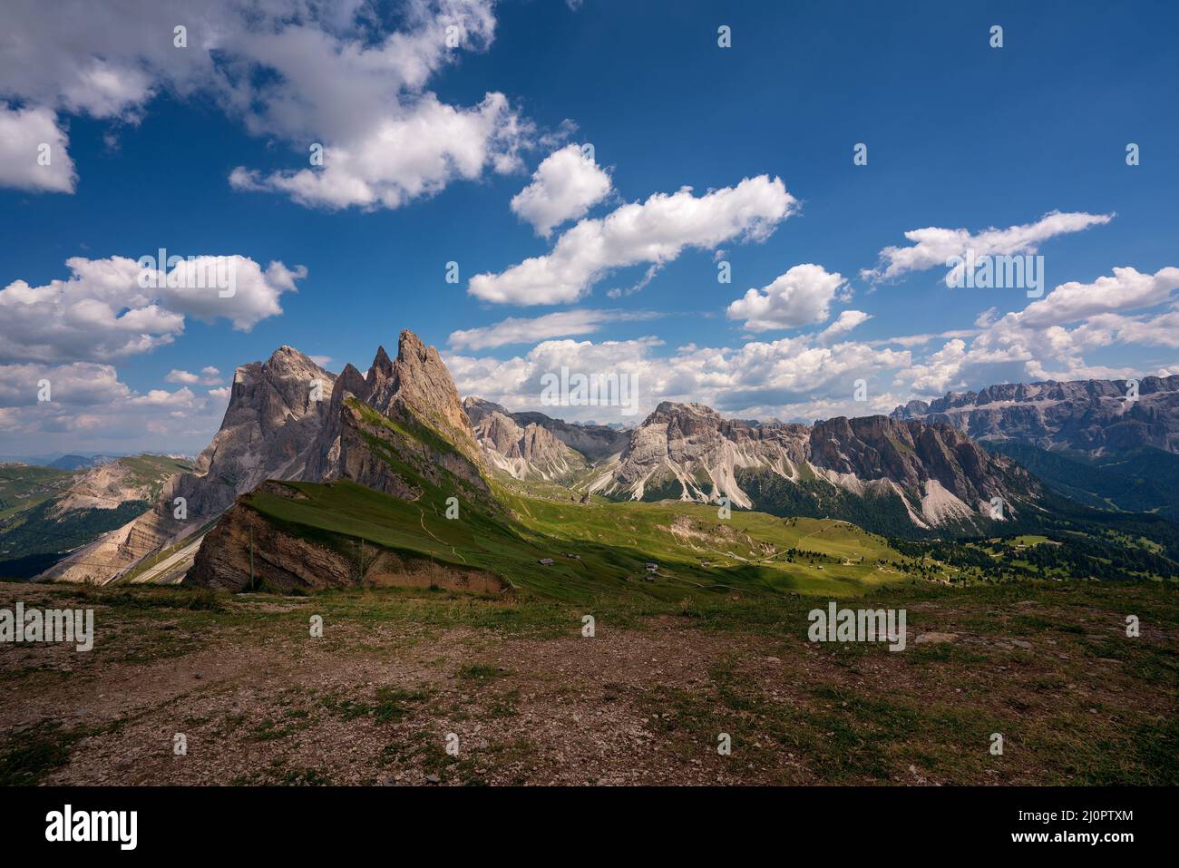 Vues de Seceda sur les montagnes Odle. Banque D'Images