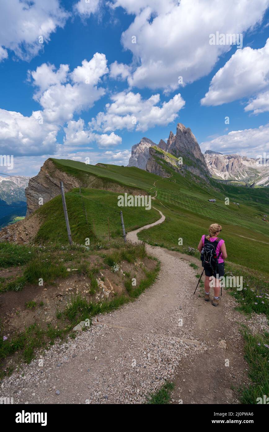 Vues de Seceda sur les montagnes Odle. Banque D'Images