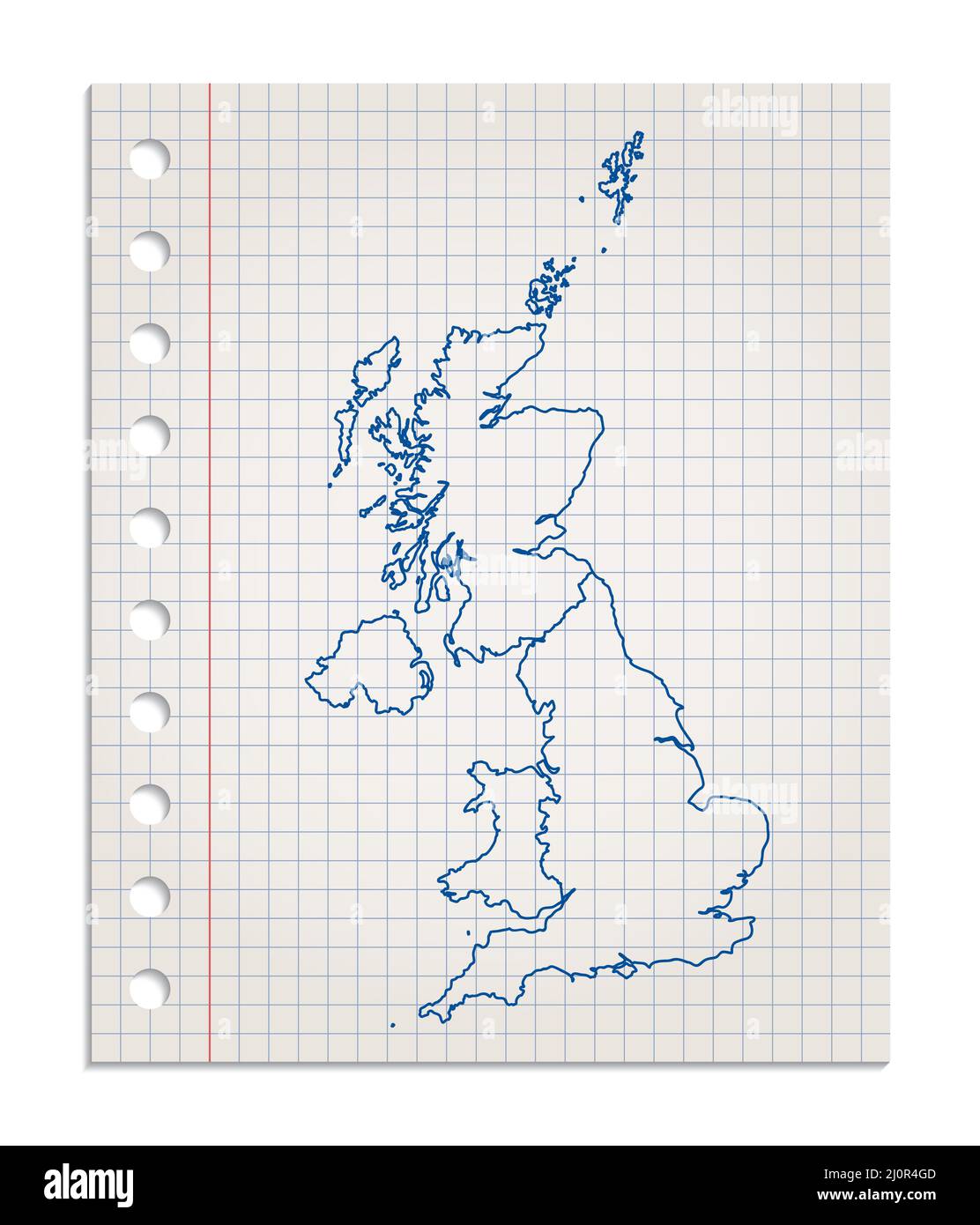 Carte du Royaume-Uni sur une feuille de papier au carré réaliste déchirée d'un bloc, vierge Banque D'Images