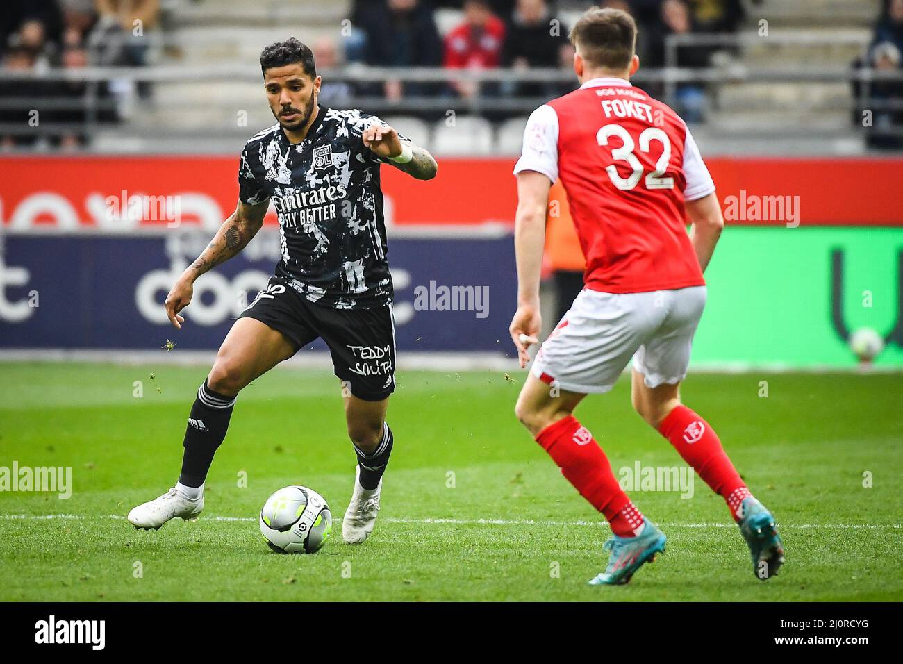 HENRIQUE de Lyon lors du championnat français Ligue 1 de football entre le Stade de Reims et l'Olympique Lyonnais le 20 mars 2022 au stade Auguste Delaune de Reims, France - photo: Matthieu Mirville/DPPI/LiveMedia Banque D'Images