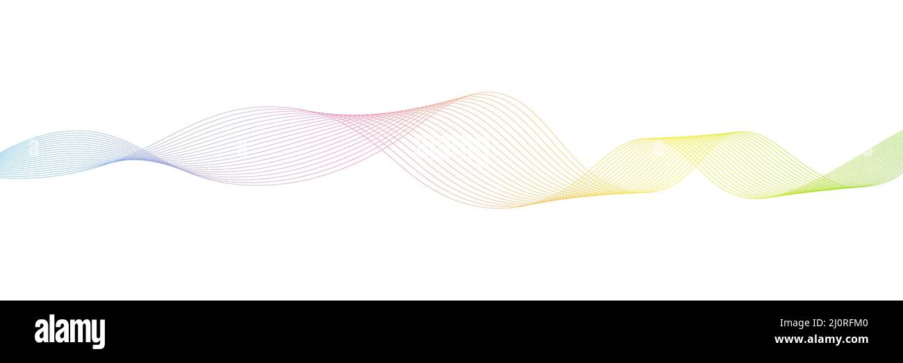 Les lignes abstraites se désalissent sur fond blanc. Illustration de bandes de couleur lisses. Lignes courbes ondulées colorées. Illustration de Vecteur