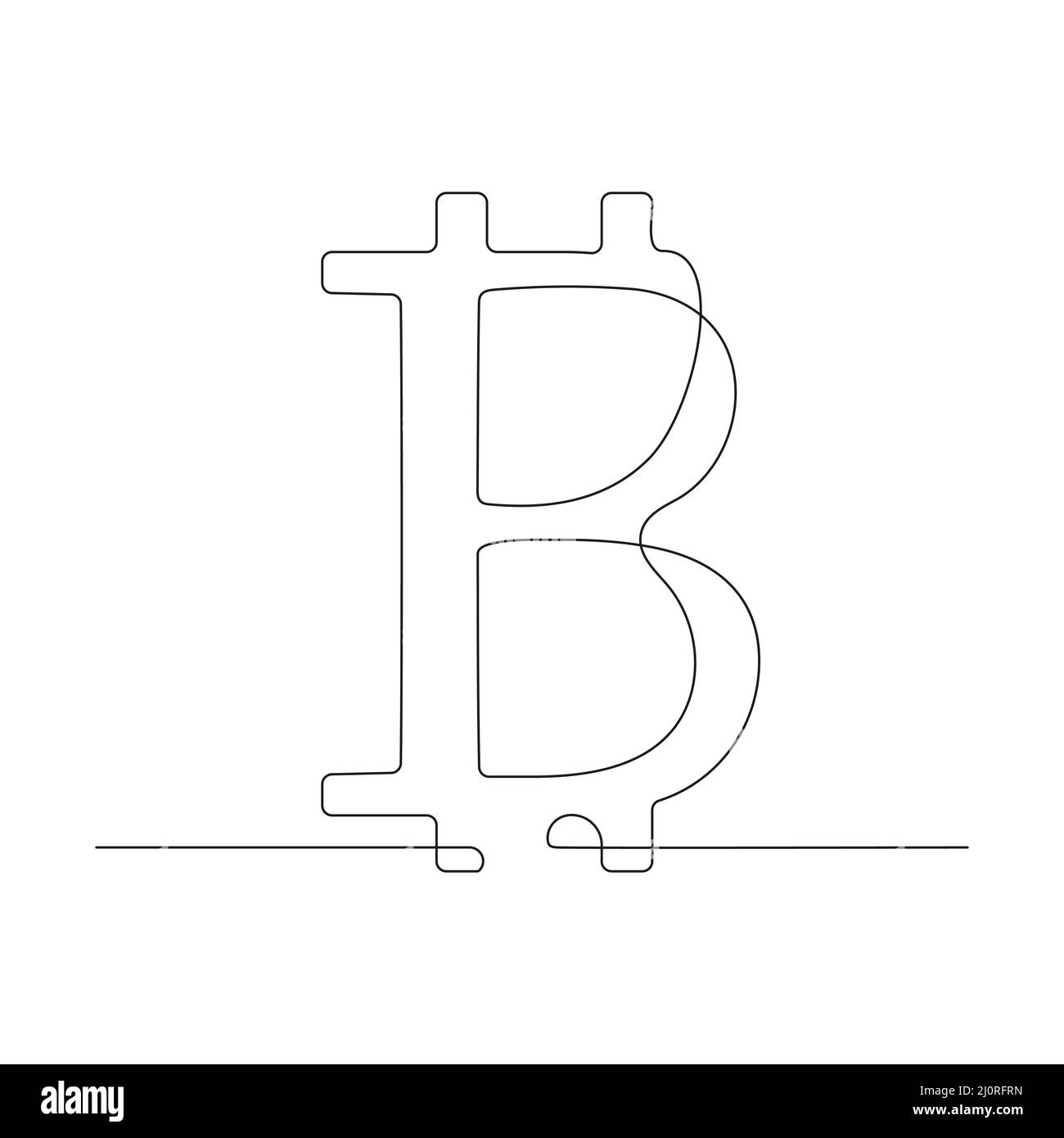 Symbole de dessin Bitcoin à une ligne. Signe linéaire de la monnaie Crypto. Vecteur isolé sur blanc. Illustration de Vecteur