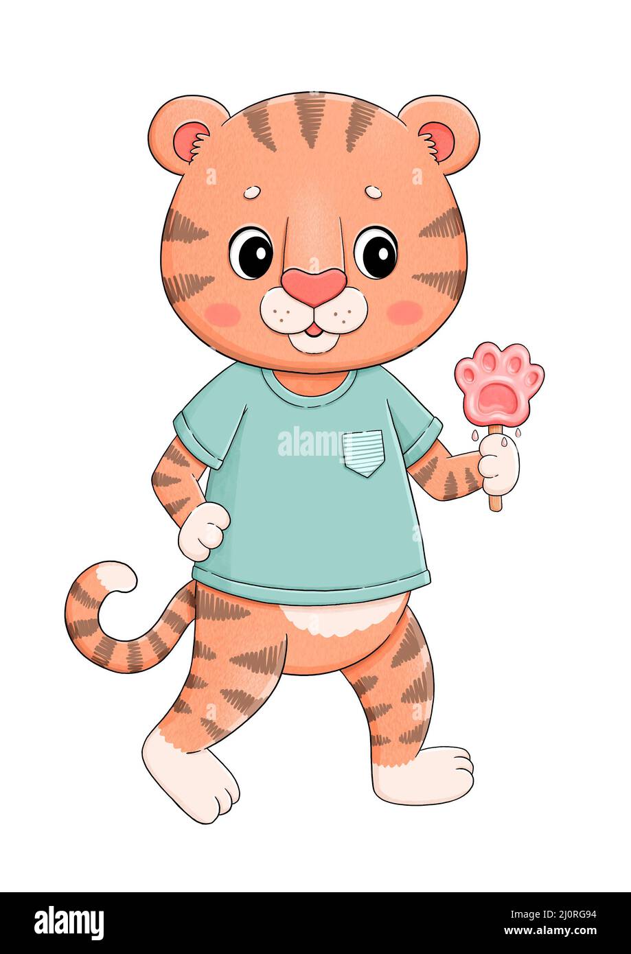 Joli petit tigre dans un t-shirt à la crème glacée Banque D'Images