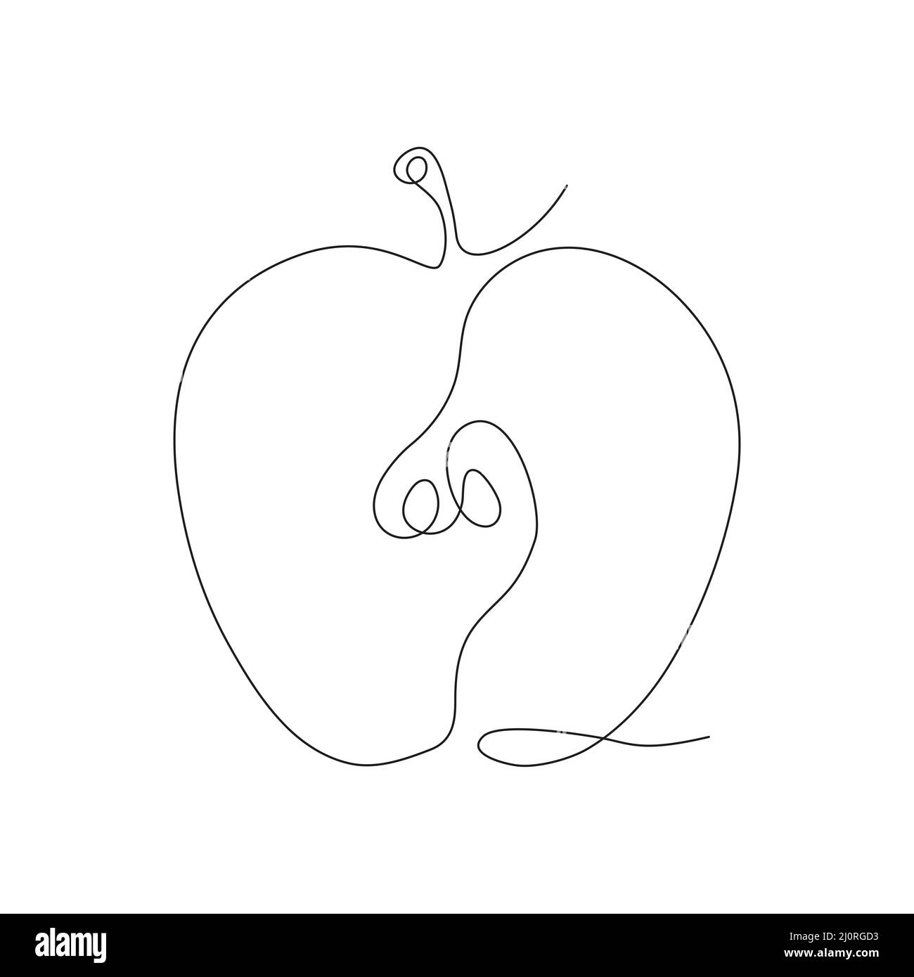 Pomme fruit ligne continue art. vecteur isolé sur blanc. Illustration de Vecteur