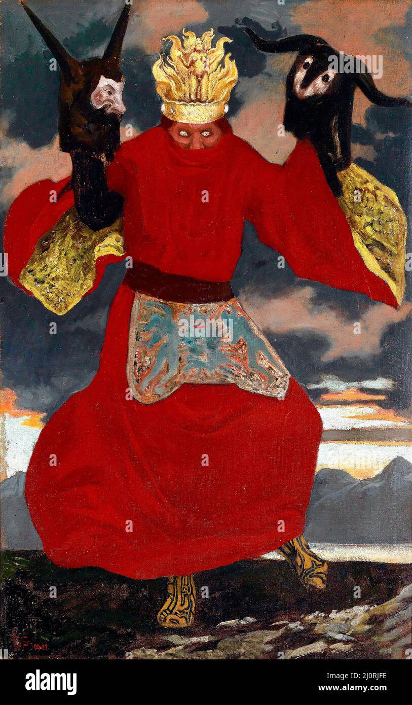 Sascha Schneider - Shaman - shaman rouge rosé en danse de masque rituel - 1901 Banque D'Images