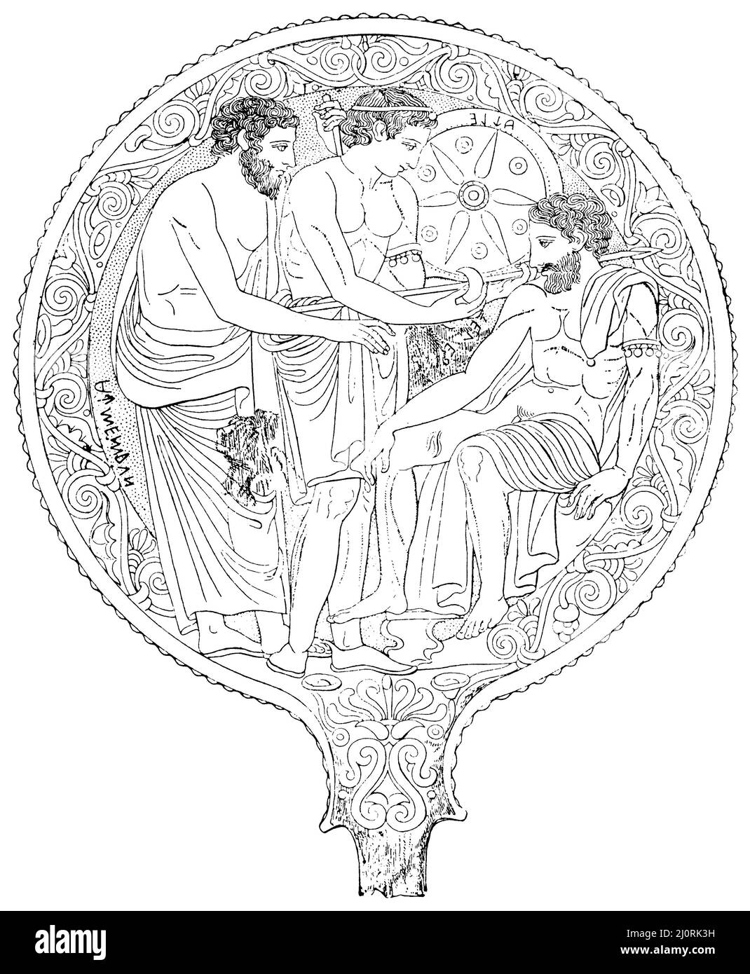 La guérison de Telephos par la rouille de la lance d'Achill. Miroir étrusque. Berlin, , (livre d'histoire de l'art, 1904), Die Heilung des Telephos durch den Rost von Achills Speer. Etruskischer Spiegel. Berlin, la garnison de Téléphos par la route de la lance d'Achille. Miroir étrusque. Berlin Banque D'Images