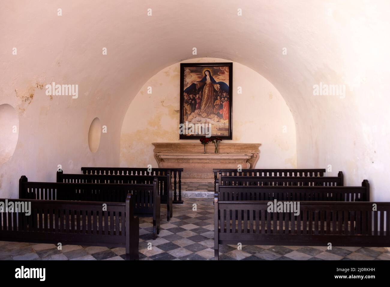 Chapelle catholique au Castillo San Felipe del Morro, San Juan, Porto Rico Banque D'Images