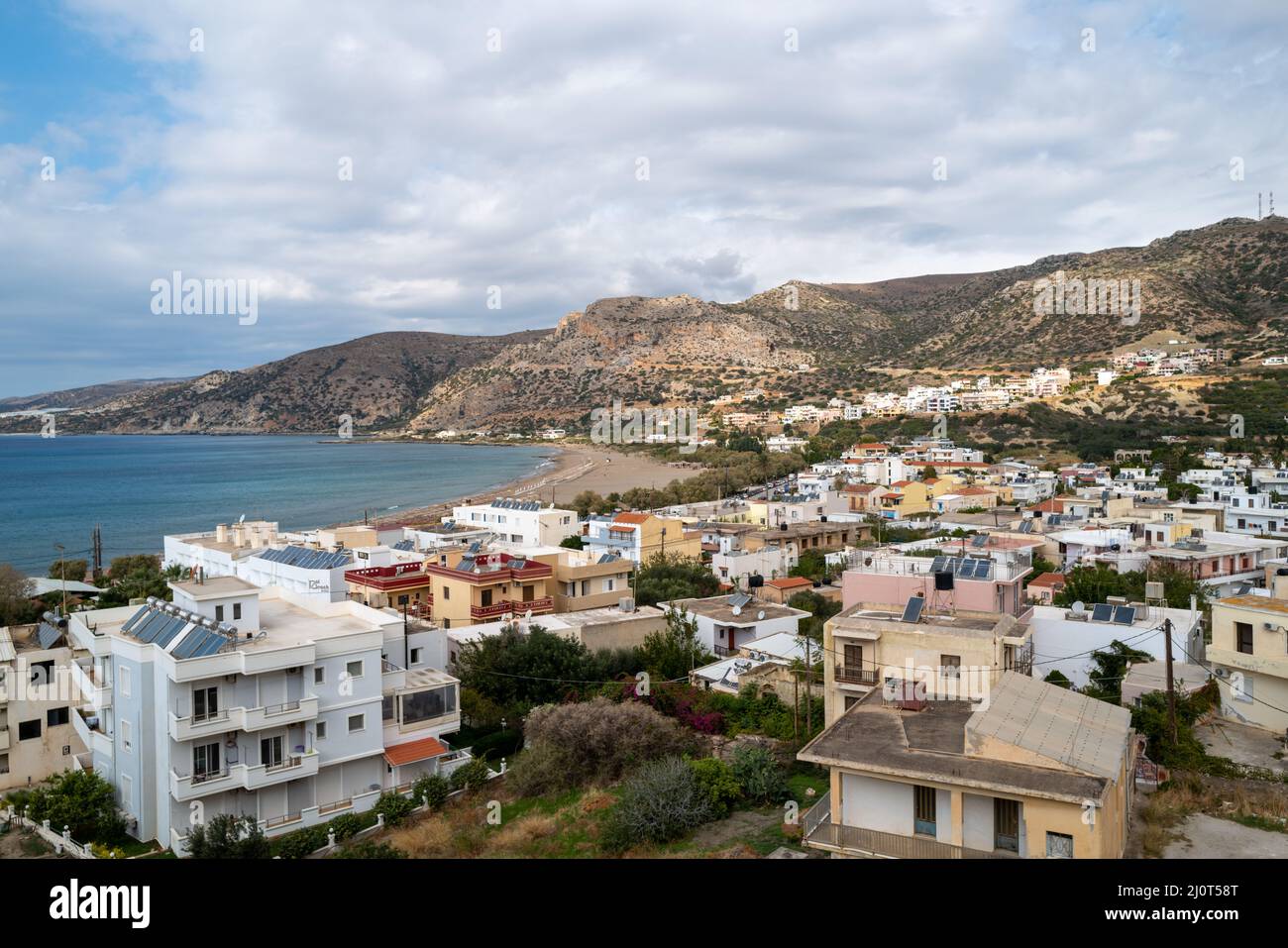 Vue sur la ville et la plage à Palaiochora, Crète, Grèce Banque D'Images