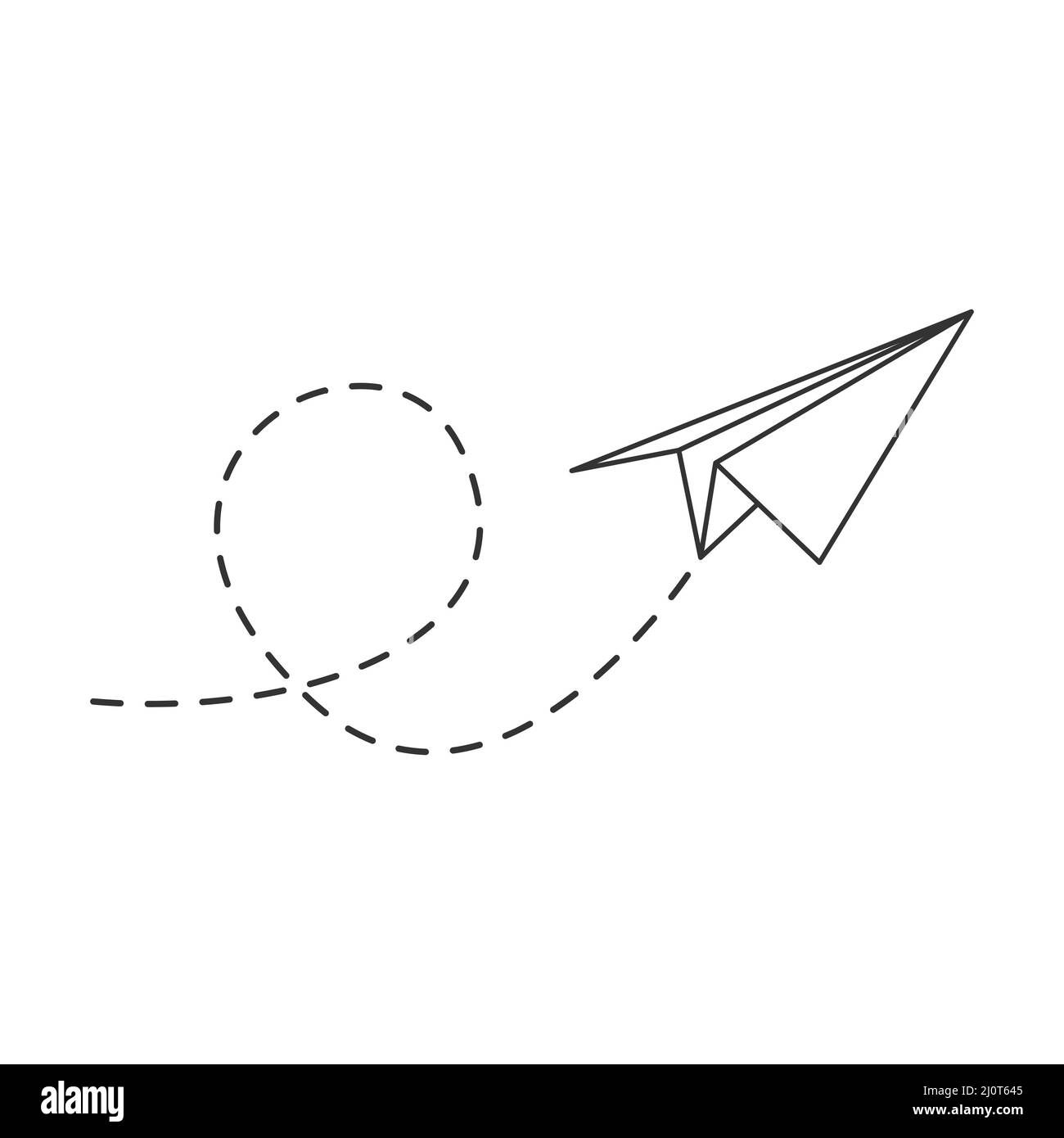 Avion papier avec ligne pointillée. Envoi du message plan de pliage linéaire. Vecteur isolé sur blanc. Illustration de Vecteur