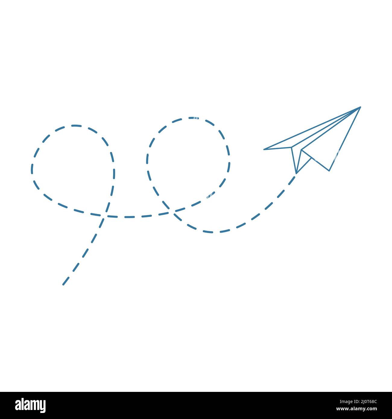 Avion papier avec ligne pointillée. Envoi du message plan de pliage linéaire. Vecteur isolé sur blanc. Illustration de Vecteur