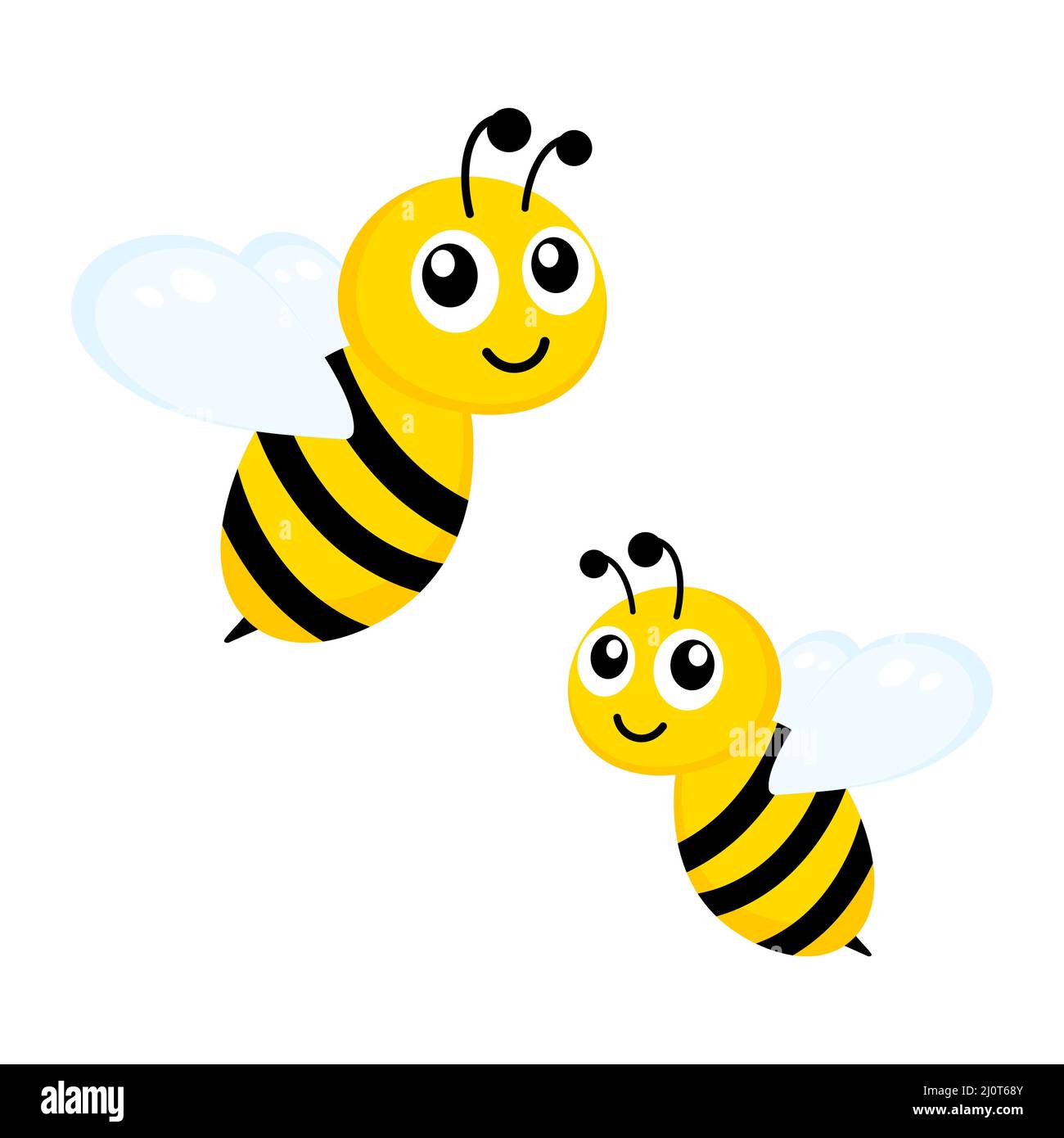 Abeille jaune mignonne. Joyeux personnage d'abeille avec des yeux gentils. Vecteur isolé sur blanc. Illustration de Vecteur