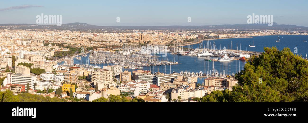 Port de plaisance de Palma de Majorque avec bateaux vacances Voyage ville panorama en Espagne Banque D'Images