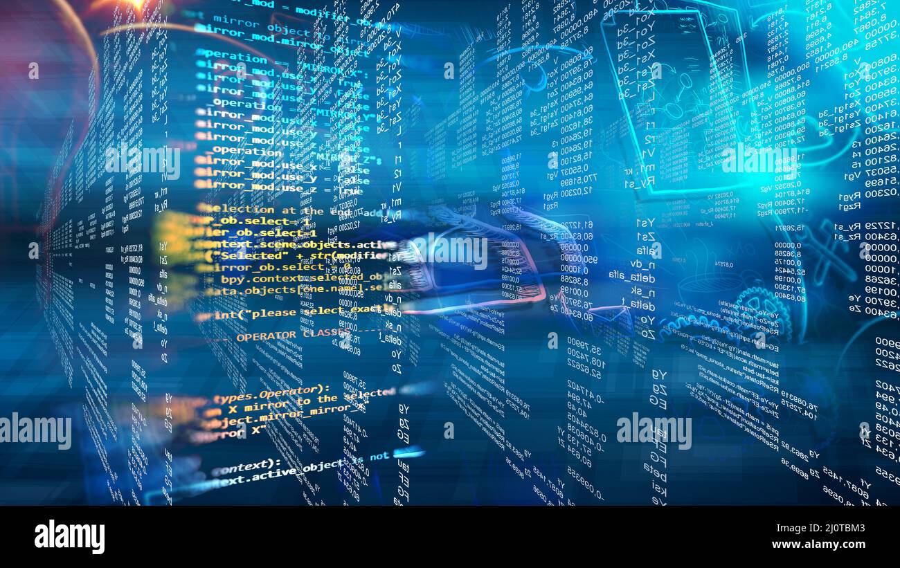 Analyse des données et informatique dans le cyberespace, traitement de l'information, concept d'intelligence artificielle Banque D'Images