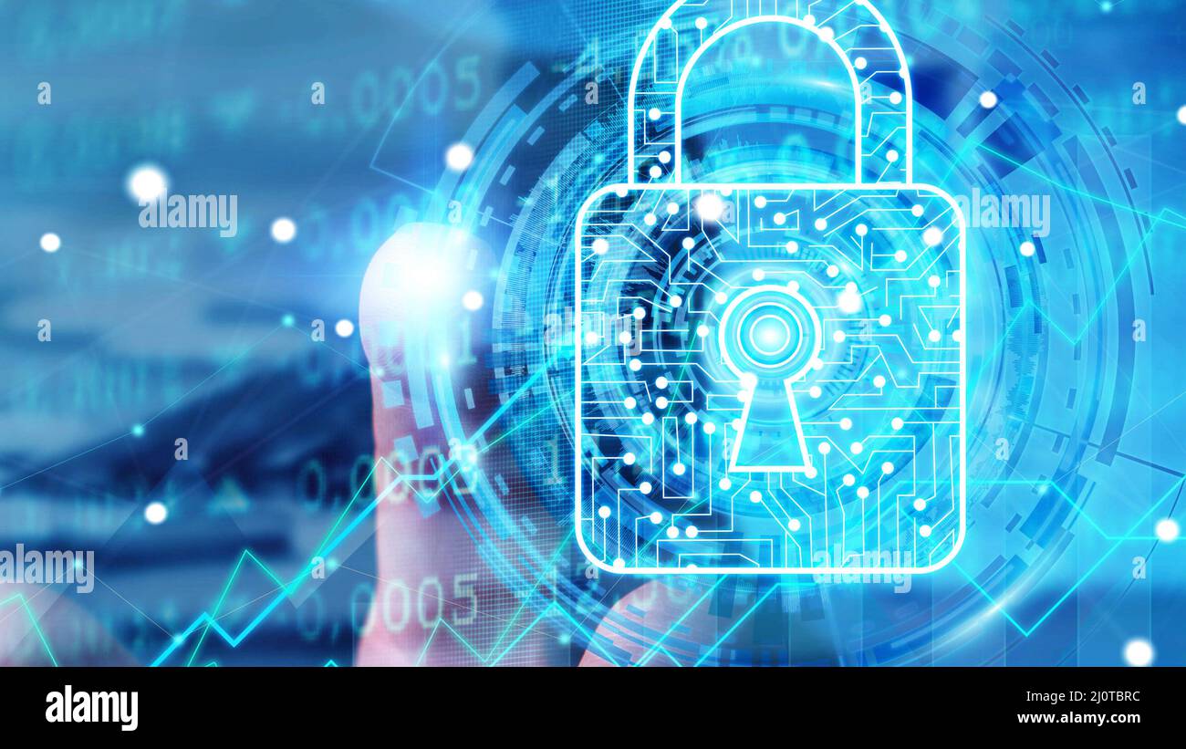 Le verrouillage de la sécurité des données dans le cyberespace, le chiffrement des données, le concept de cybersécurité Banque D'Images