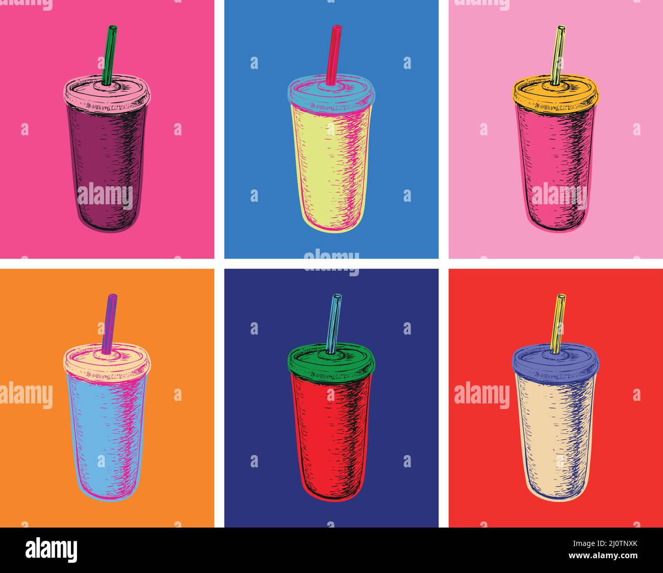 Ensemble de dessins de couleur esquisse Cola Cups Vector Illustration. Illustration de Vecteur