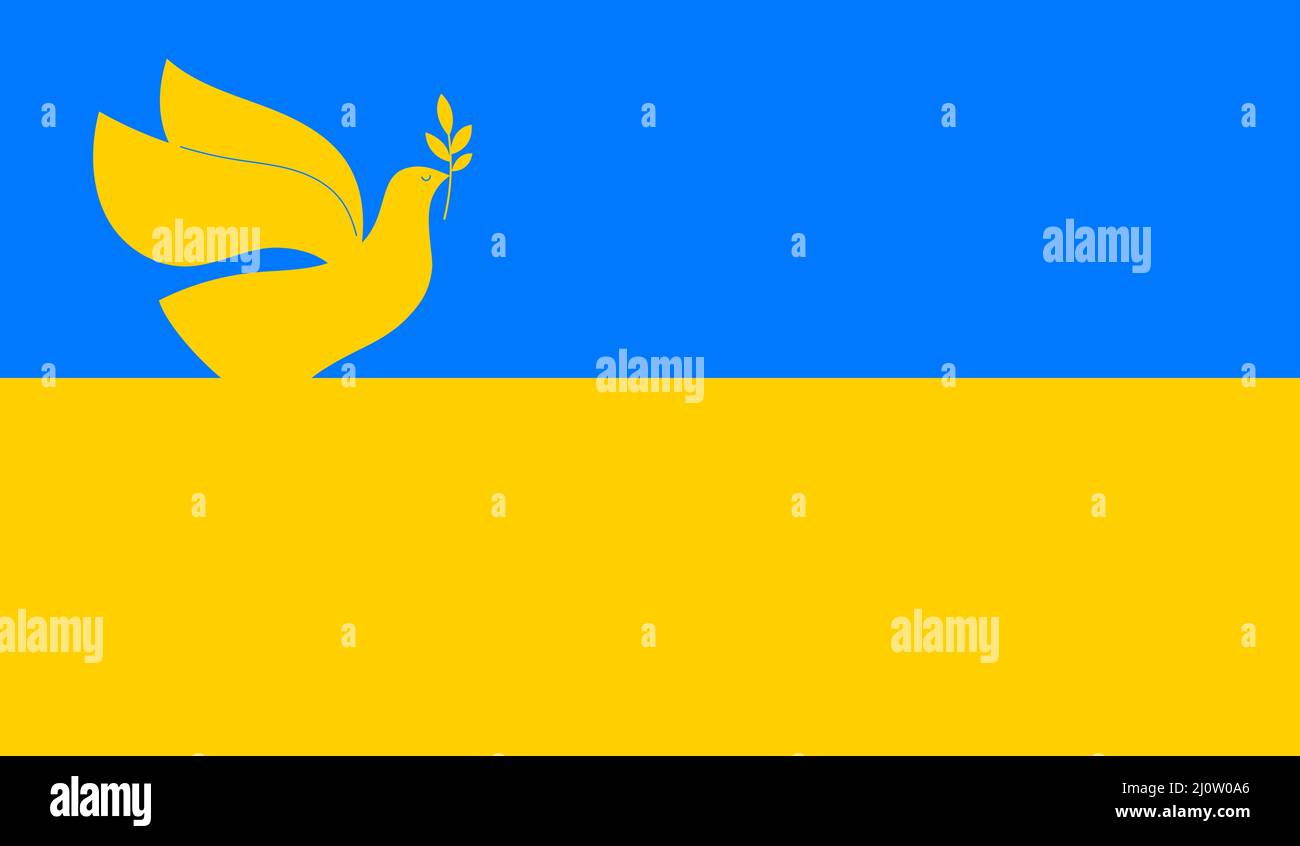 Oiseau volant, colombe comme un symbole de paix. Support Ukraine, Stand with Ukraine bannière et affiche en jaune et bleu couleurs Illustration de Vecteur