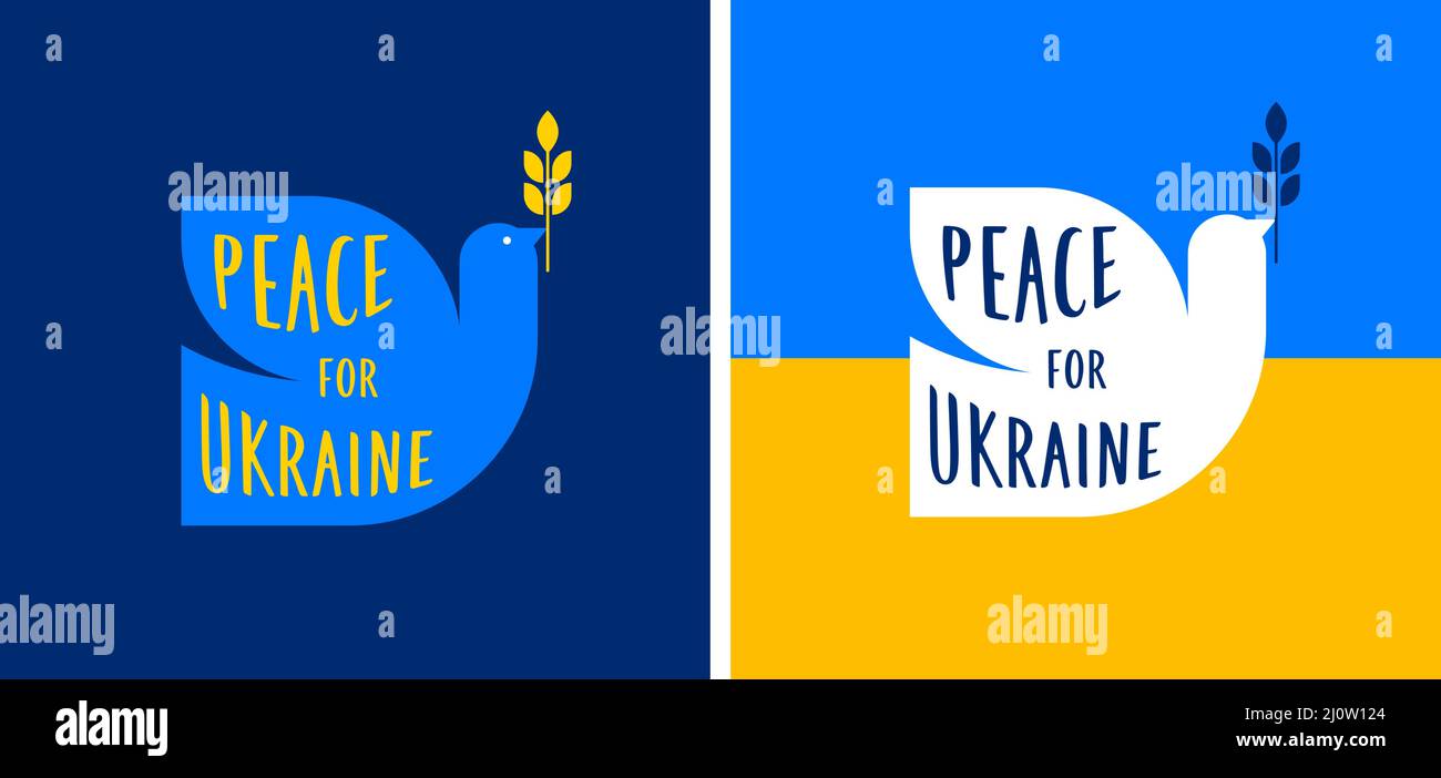 Oiseau volant, colombe comme un symbole de paix. Support Ukraine, Stand with Ukraine bannière et affiche en jaune et bleu couleurs Illustration de Vecteur