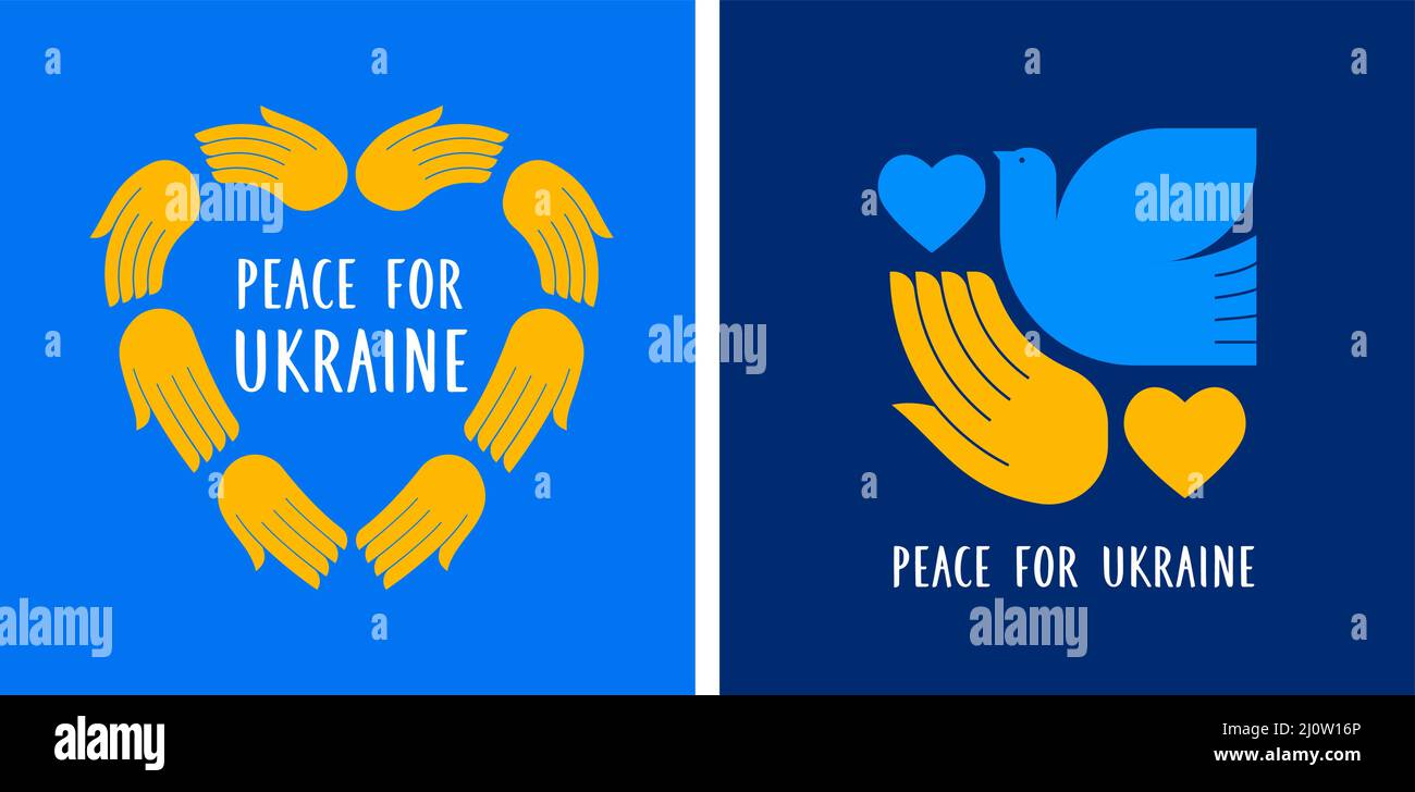 Oiseau volant, colombe comme un symbole de paix. Support Ukraine, Stand with Ukraine bannière et affiche en jaune et bleu couleurs Illustration de Vecteur