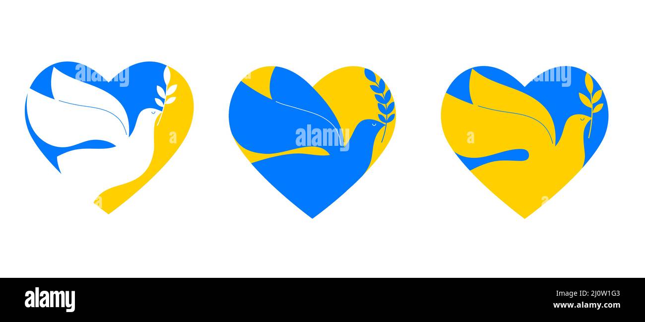 Oiseau volant, colombe comme un symbole de paix. Support Ukraine, Stand with Ukraine bannière et affiche en jaune et bleu couleurs Illustration de Vecteur