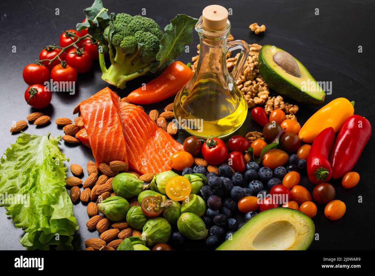 Alimentation saine et alimentation riche en vitamines et oméga-3 concept Banque D'Images