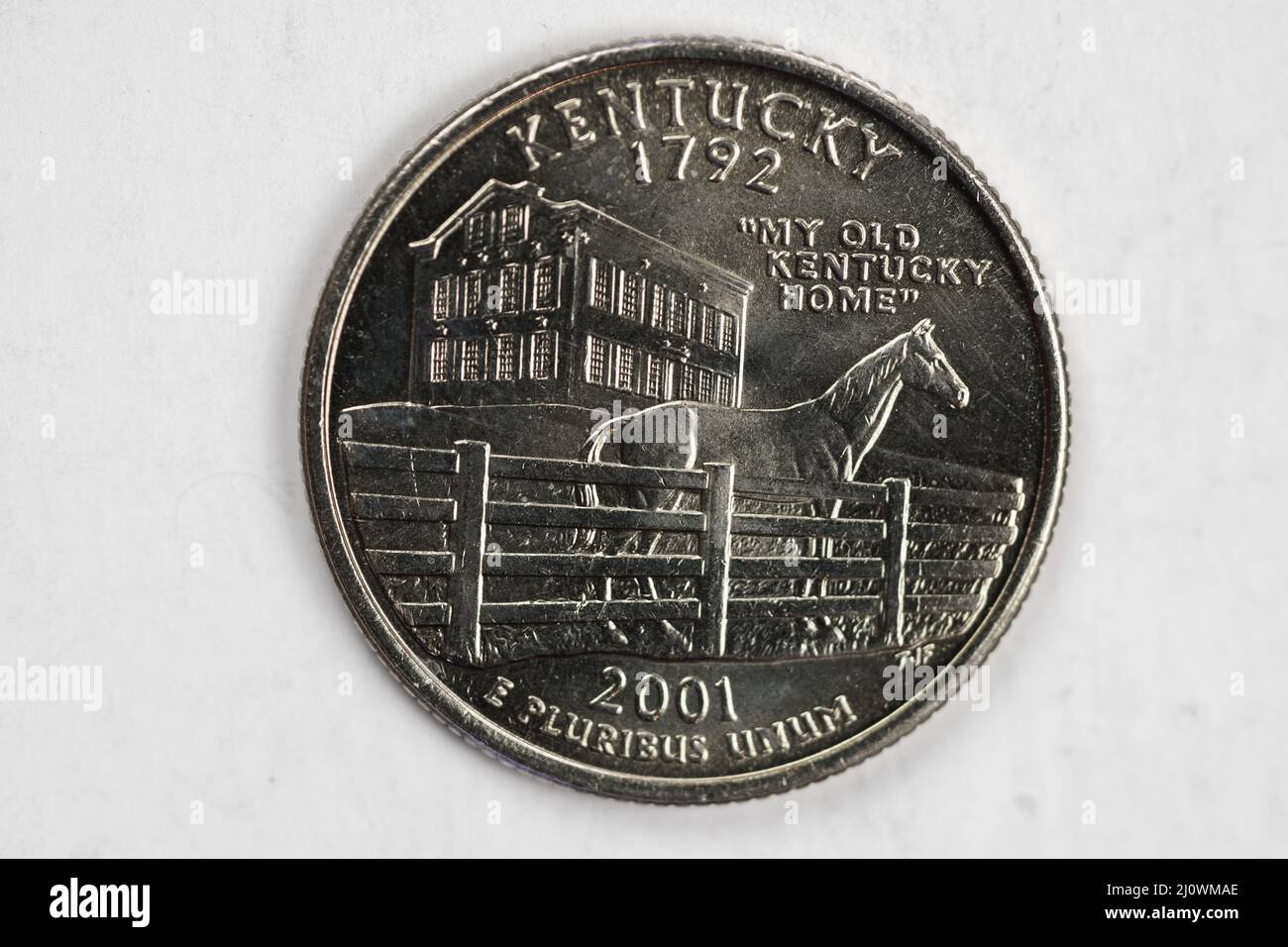 Un quart de dollar (25 cents) pièce de monnaie avec l'image de Kentucky (État Bluegrass), États-Unis. Banque D'Images