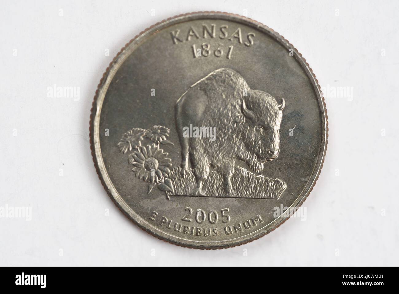 Une pièce d'un quart de dollar (25 cents) avec l'image de Kansas (État de Sunflower), États-Unis. Banque D'Images