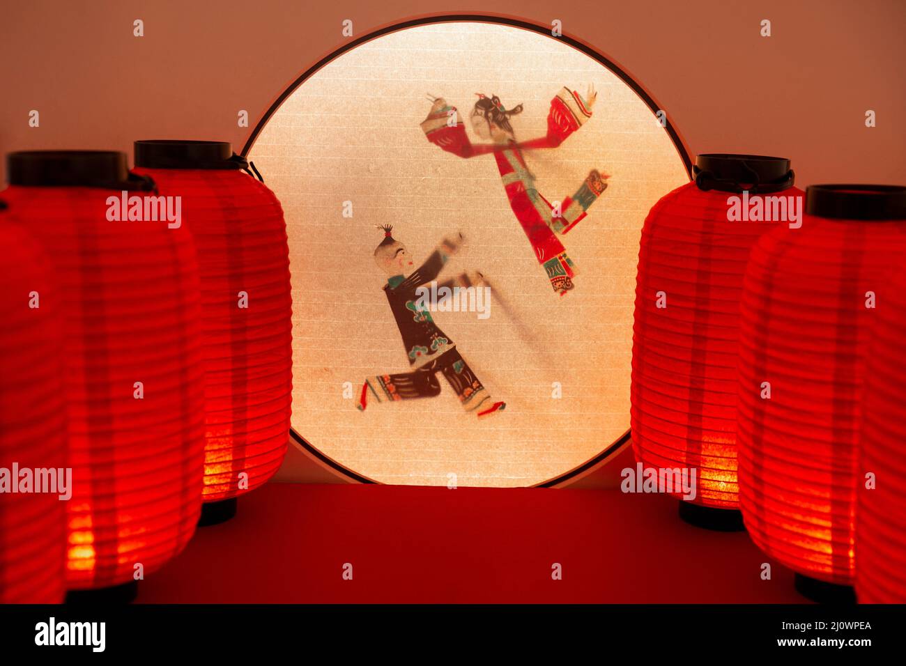 Culture chinoise, mythologie de marionnettes d'ombre et lanterne chinoise, Festival Qixi Banque D'Images