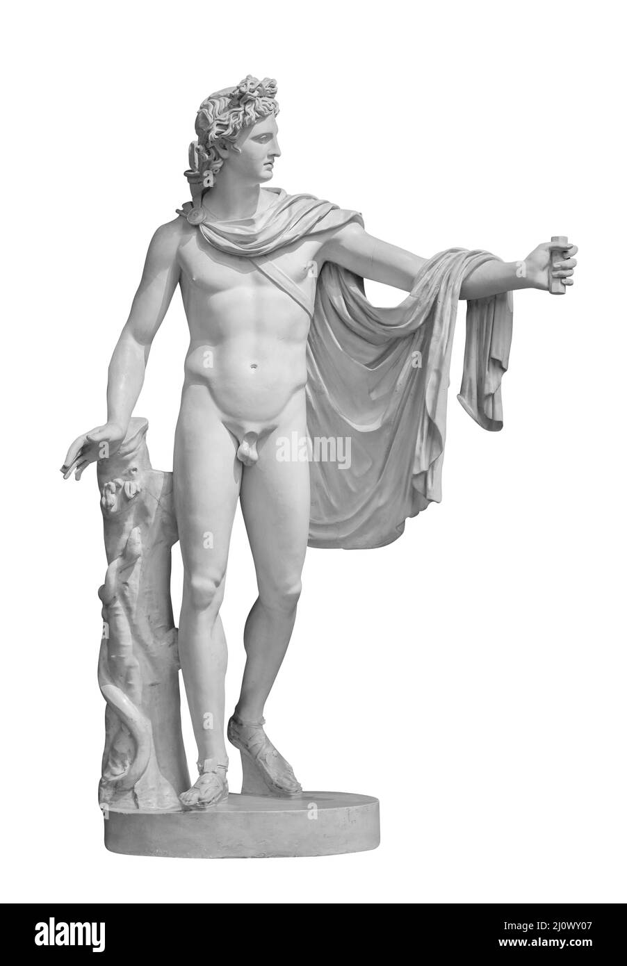 Sculpture de Dieu Apollo.Ancien Dieu grec du Soleil et Poésie copie d'une statue en marbre isolée sur blanc avec un chemin d'écrêtage Banque D'Images Sculpture de Dieu Apollo.Ancien Dieu grec du Soleil et Poésie copie d'une statue en marbre isolée sur blanc avec un chemin d'écrêtage Banque D'Images