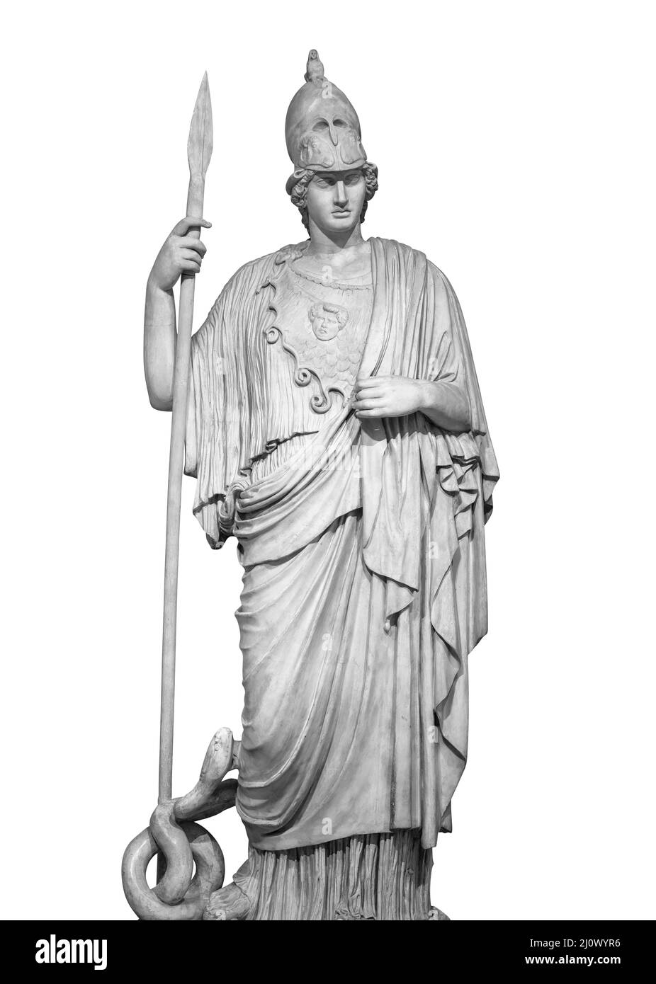Ancienne statue grecque romaine de la déesse Athéna dieu de la sagesse et des arts sculpture historique isolée sur blanc avec la peau de coupure Banque D'Images