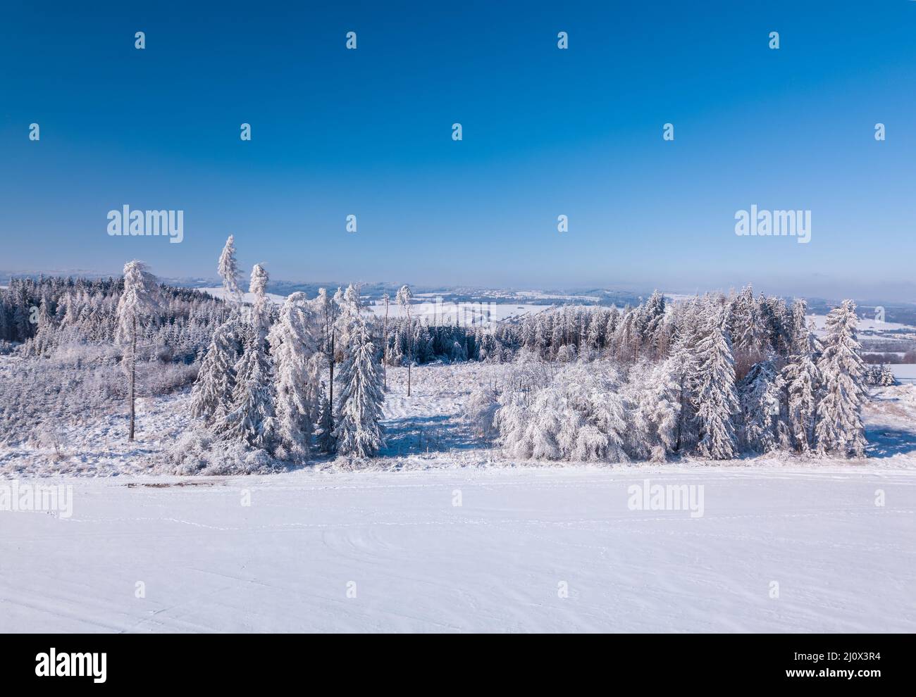 Vue aérienne du paysage des hautes terres d'hiver Banque D'Images