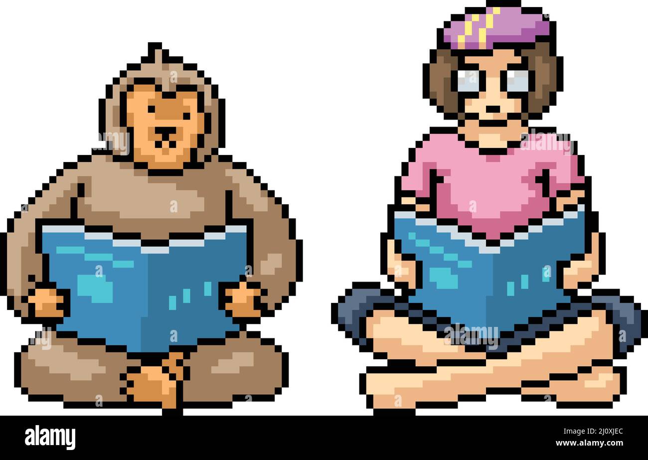 pixel art des gens ape livre de lecture Illustration de Vecteur