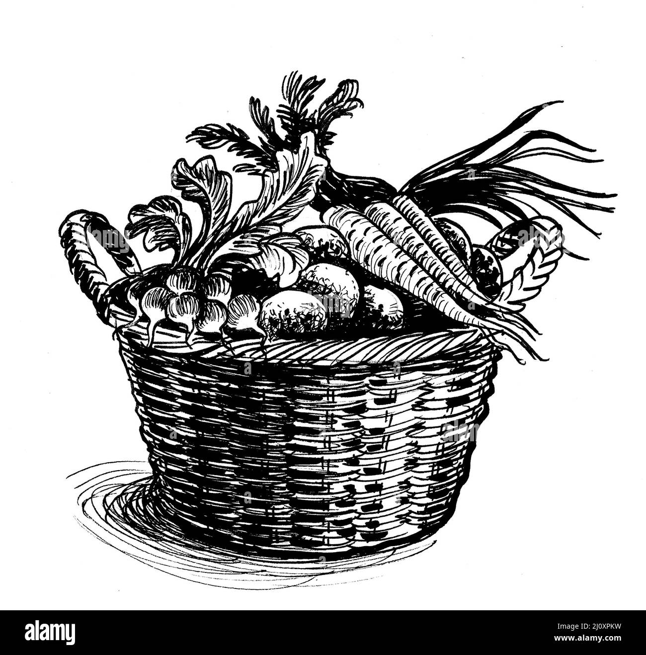Panier de légumes. Dessin noir et blanc Photo Stock - Alamy