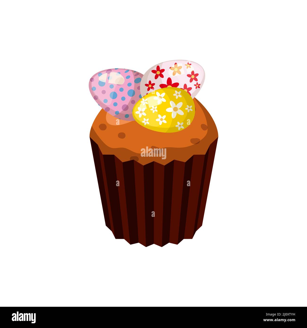 Gâteau de Pâques avec œufs décorés, muffin. Sucrée, dessert Illustration de Vecteur