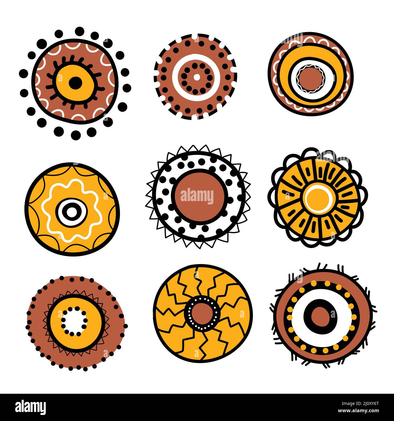 Icône de l'art aborigène géométrique. Décoration ethnique tribale arrondie. Afican, motiph. australien. Peinture de points. Illustration vectorielle, modèle pour Illustration de Vecteur