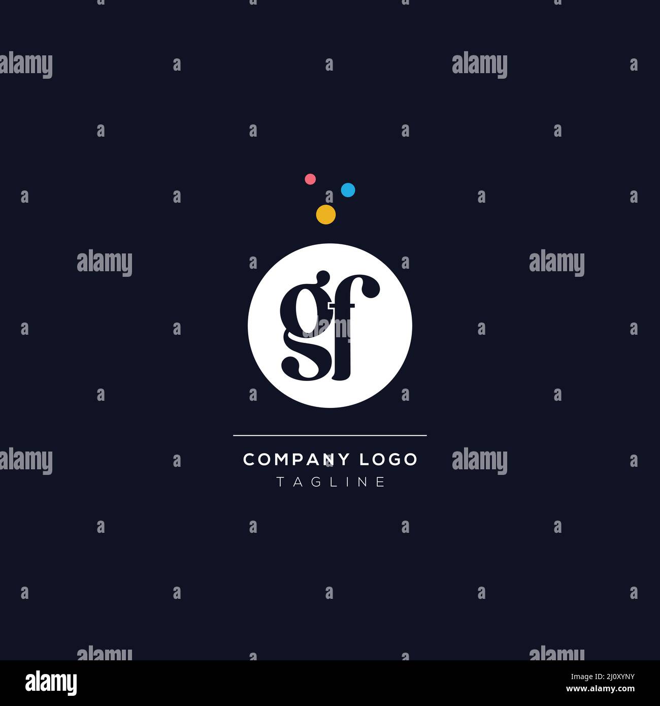GF Letter Creative Monogram Design avec points à bulles. Lettrage vectoriel Illustration d'un Alphabet coloré avec des bulles. Illustration de Vecteur