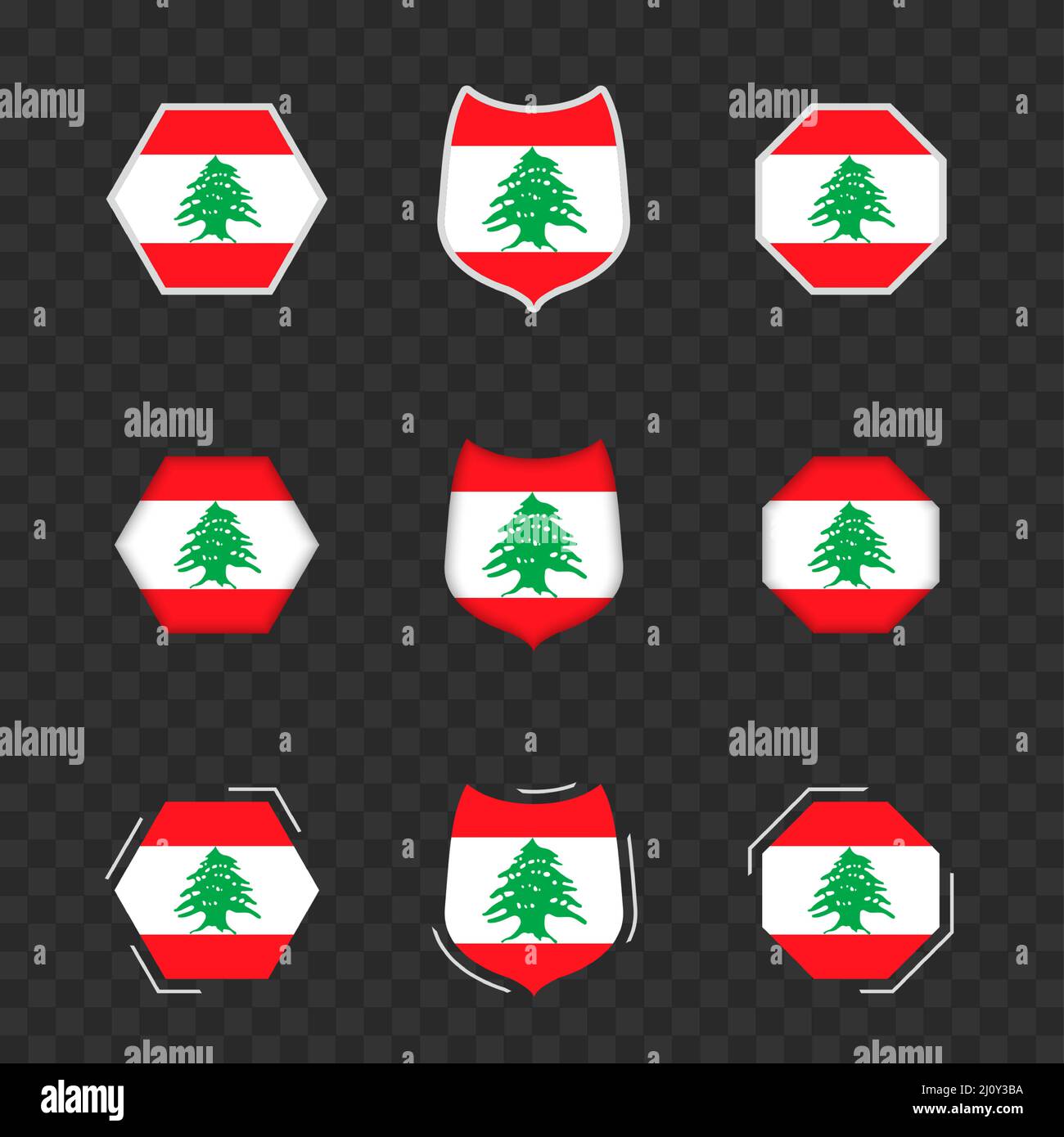 Symboles nationaux du Liban sur fond transparent foncé, drapeaux vectoriels du Liban. Illustration vectorielle. Illustration de Vecteur