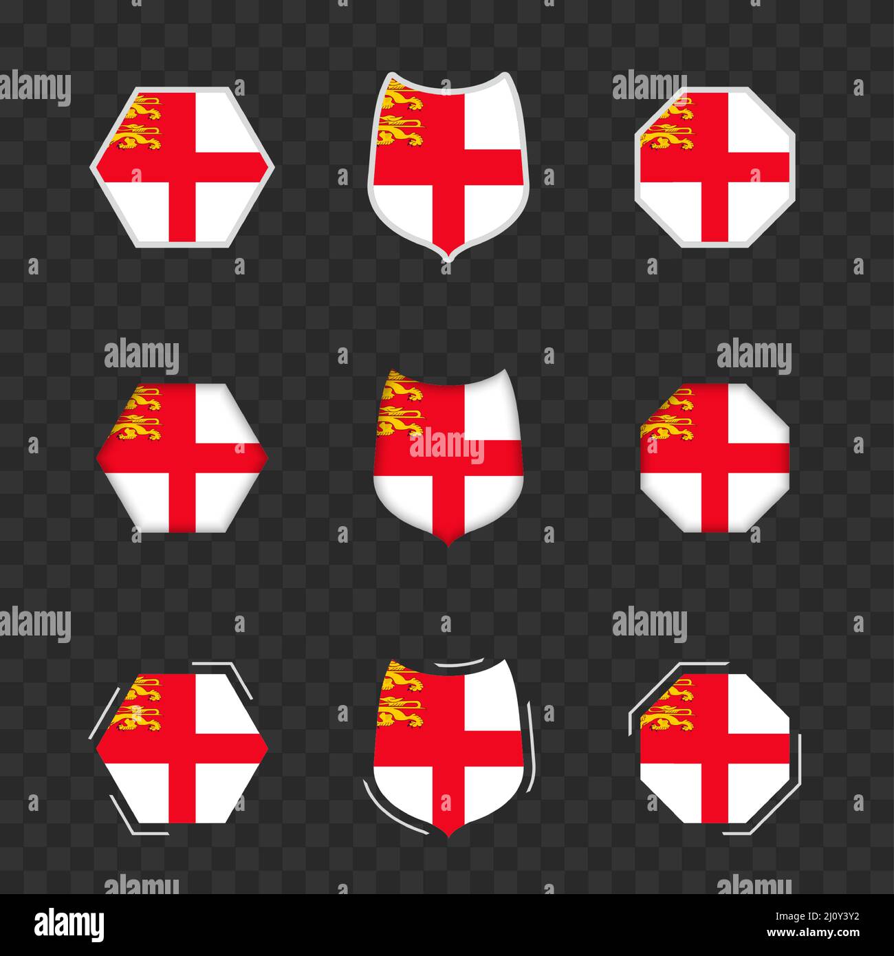 Symboles nationaux de Sark sur fond transparent foncé, drapeaux vectoriels de Sark. Illustration vectorielle. Illustration de Vecteur