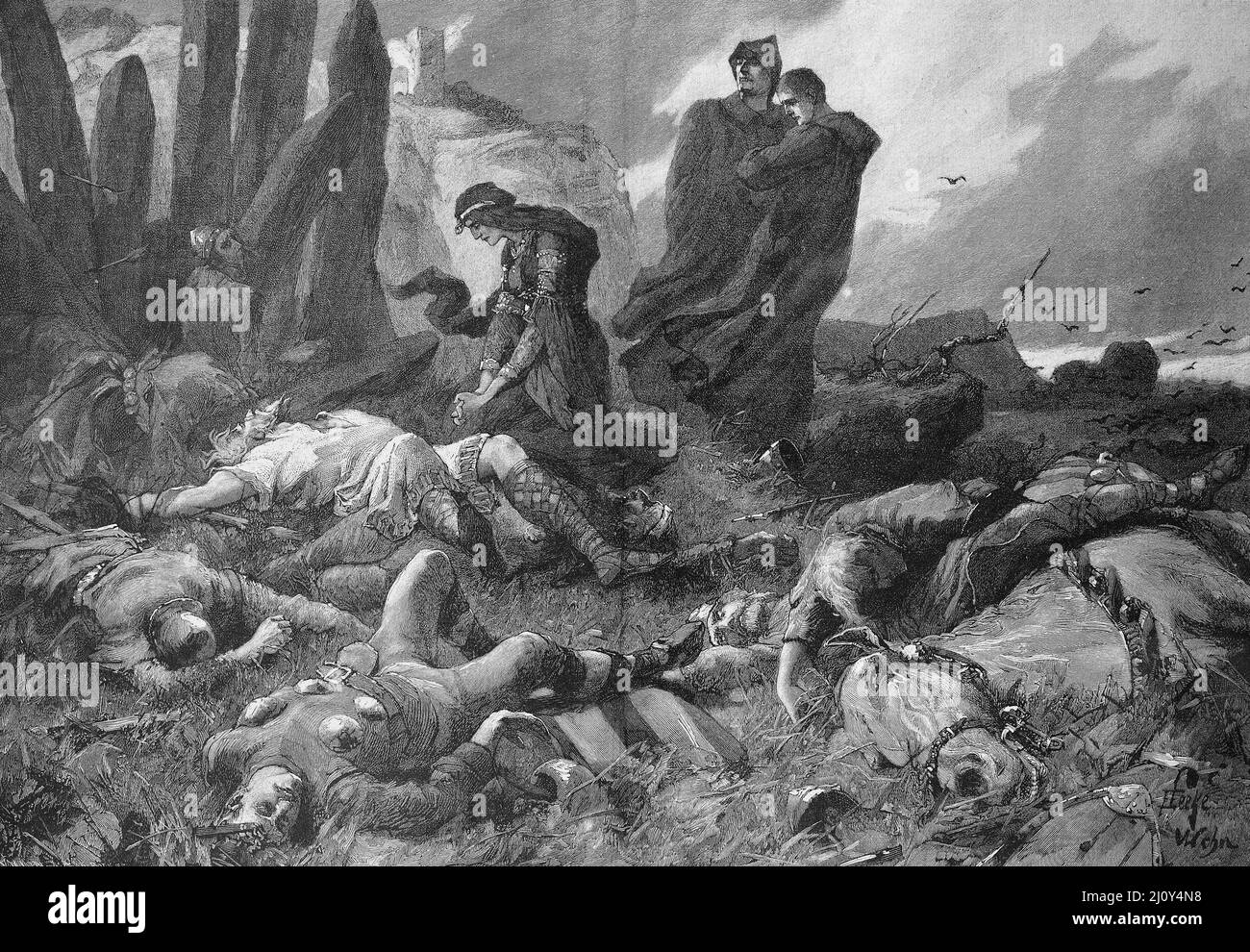 Edith Schwanenhams erkennt die Leiche von König Harald nach der Schlacht BEI Hastings, Harald Godwinson, Harold, 1022 - 14. Oktober 1066, der letzte angelsächsische König vor der Eroberung Englands durch die Normannen, die Schlacht BEI Hastings fand am 14. Oktober 1066 statt und war der erste milärische Erfolg der französischen Normannen BEI der Eroberung Englands / dernier roi anglo-saxon avant la conquête normande de l'Angleterre, la bataille de Hastings a eu lieu le 14 octobre, 1066 et fut le premier succès militaire des Normands français dans la conquête de l'Angleterre, Historisch, historique, DIG Banque D'Images