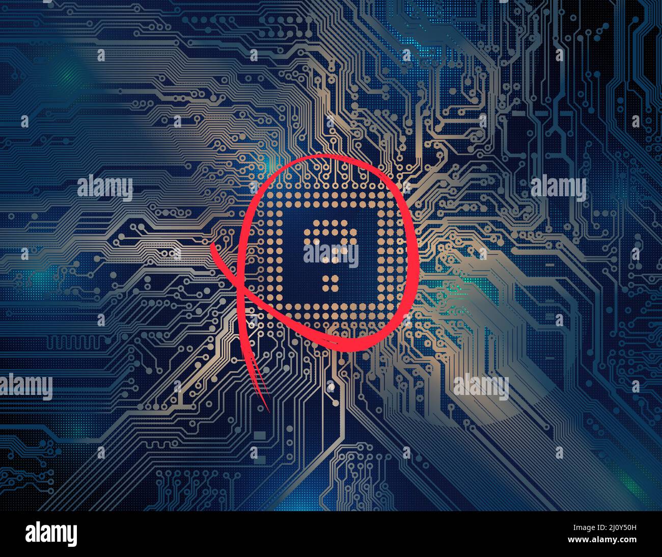 Concept de pénurie de jetons. Pénurie mondiale de processeurs semi-conducteurs. Puces déficitaires. Carte de circuit imprimé, carte mère. Résumé de la technologie Illustration de Vecteur