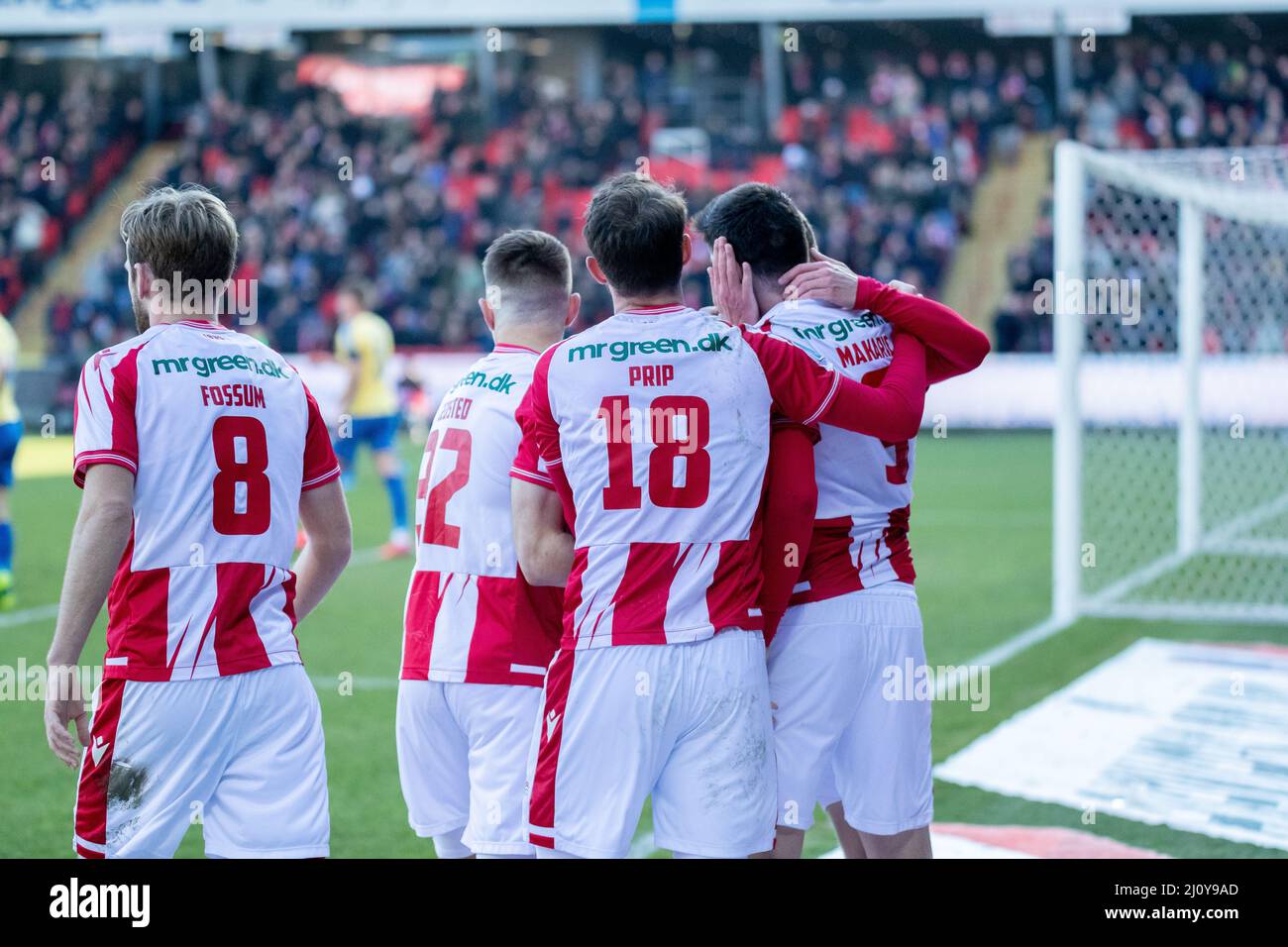 Aalborg, Danemark. 20th mars 2022. Milan Makaric (9) de l'AAB a obtenu des scores pour 3-0 lors du match Superliga de 3F entre Aalborg Boldklub et Broendby IF au parc Aalborg Portland à Aalborg. (Crédit photo : Gonzales photo/Alamy Live News Banque D'Images