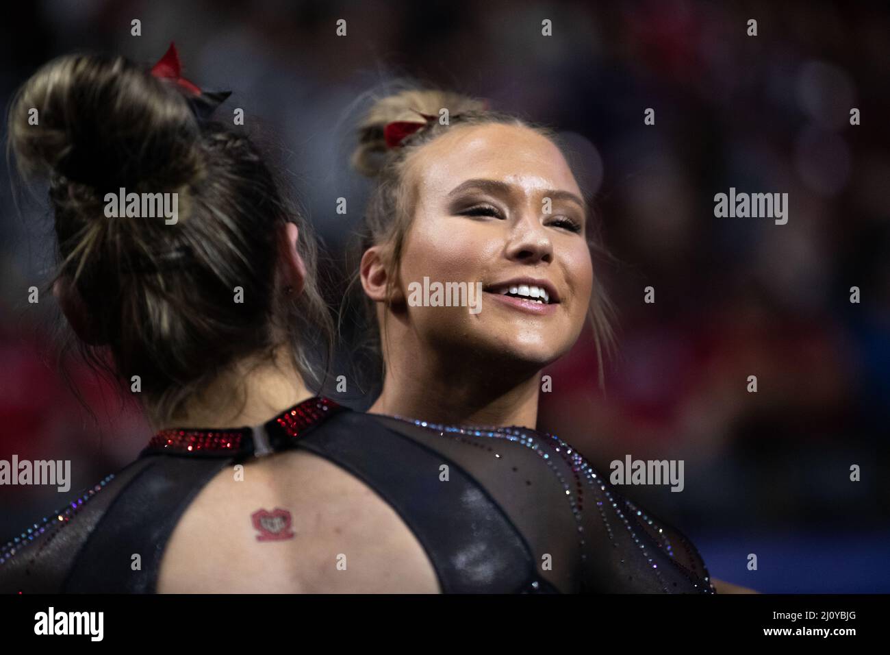 19 mars 2022 : le gymnaste de l'Université de l'Utah Abby Paulson célèbre lors des championnats de gymnastique féminine PAC-12 de 2022. Melissa J. Perenson/CSM Banque D'Images