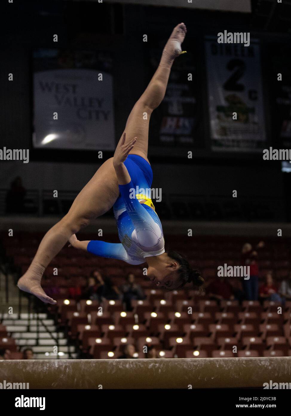 19 mars 2022 : Emma Malabuyo, gymnaste de l'UCLA, participe aux Championnats de gymnastique féminine PAC-12 2022. Melissa J. Perenson/CSM Banque D'Images