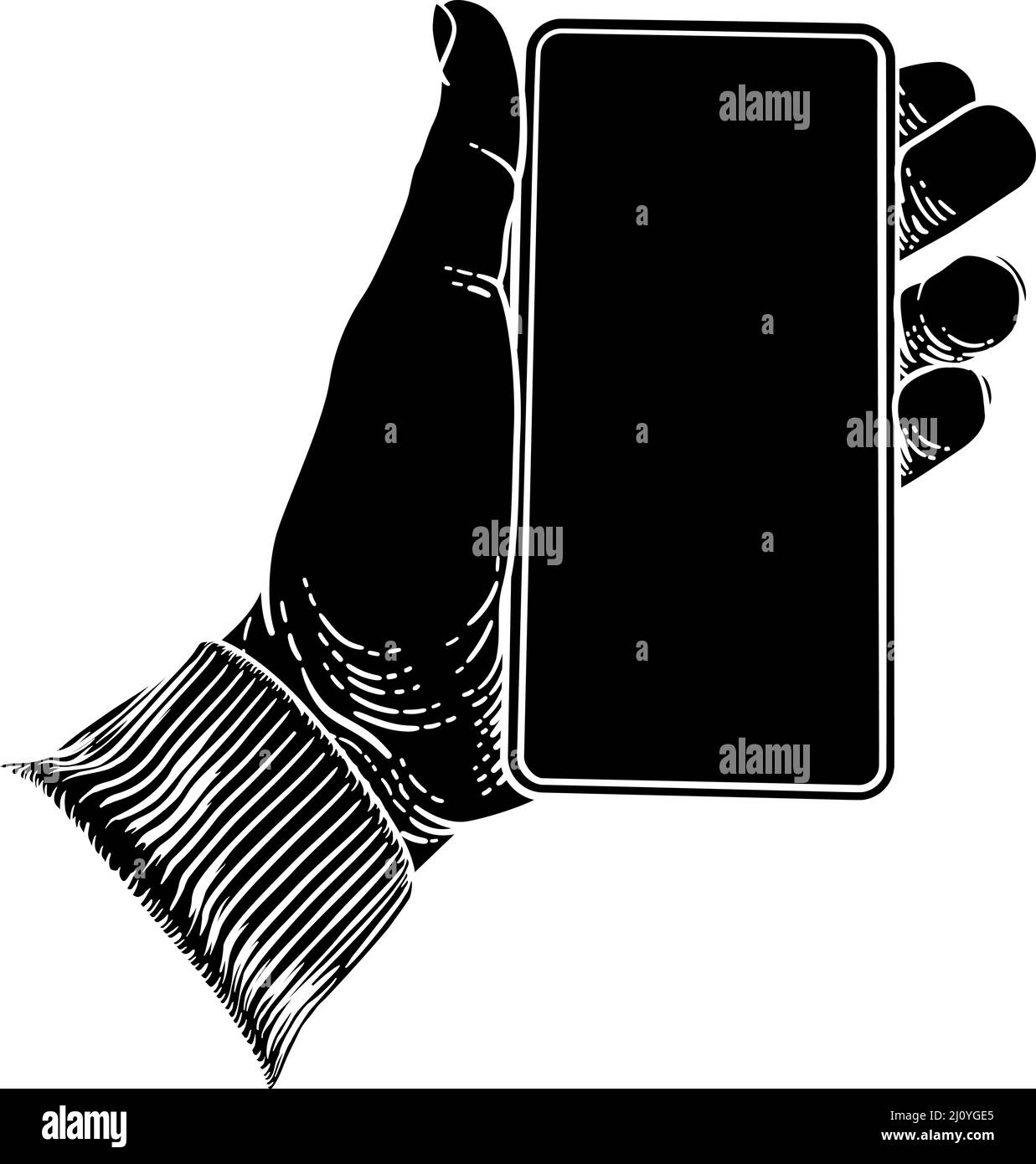 Hand Holding Mobile Phone style Vintage Illustration de Vecteur