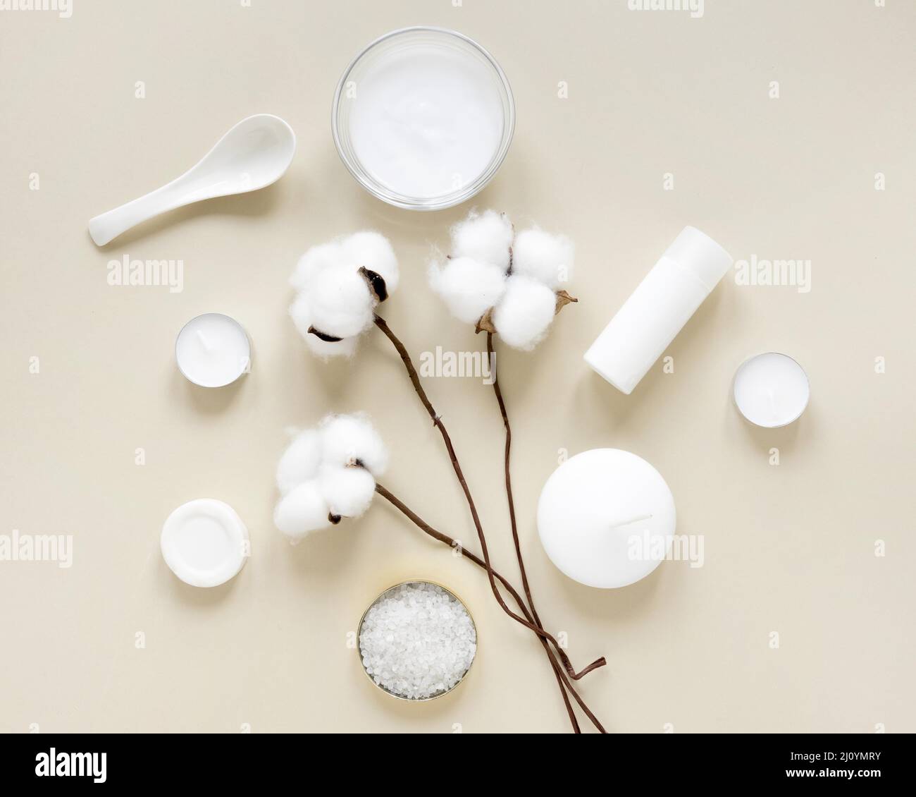 Concept de cosmétiques naturels avec fleur de coton. Photo de haute qualité Banque D'Images