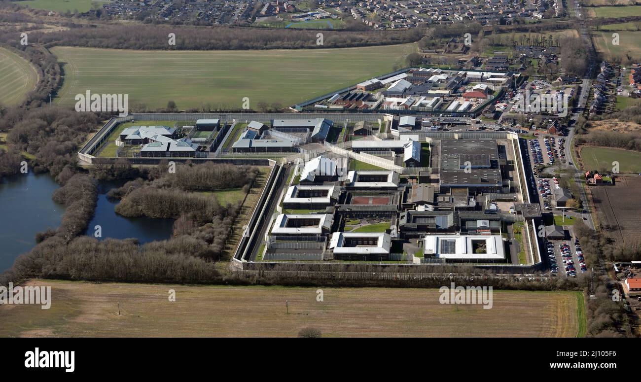 Vue aérienne depuis l'est de la prison de Frankland et de YOI HMP/YOI Low Newton près de Durham Banque D'Images