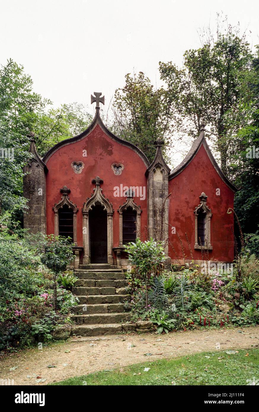 Painswick Rococo, Jardin, Maison Rouge Banque D'Images