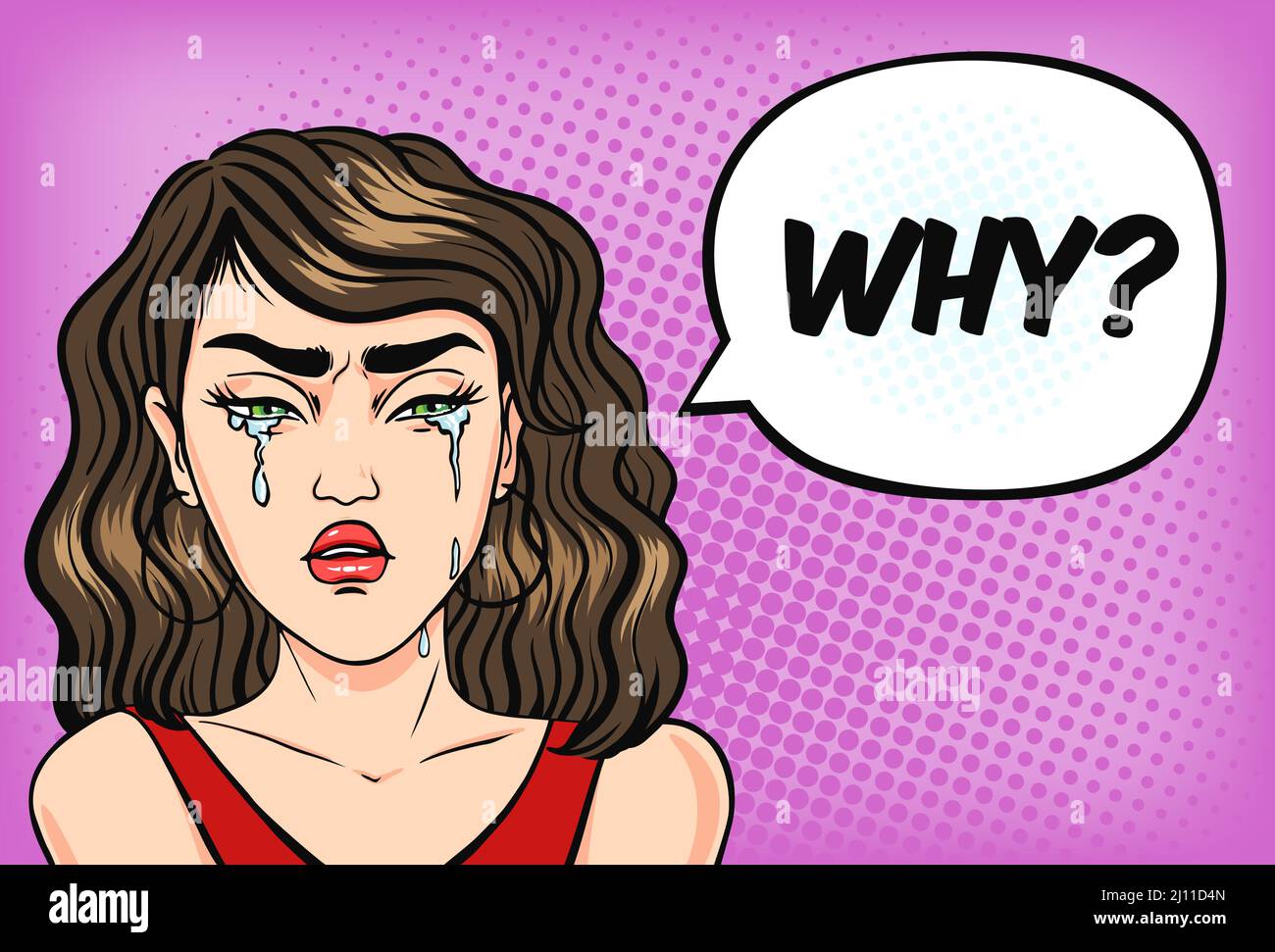 Une femme pleure et demande pourquoi? Femme dans le stress et la dépression. Illustration vectorielle de style comique pop art concept de sensation douloureuse Illustration de Vecteur
