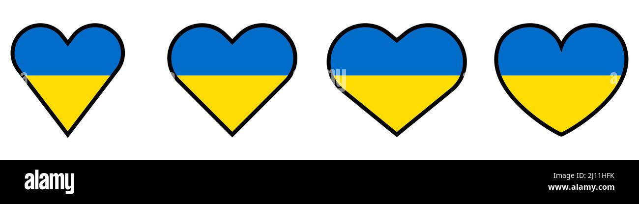 Icônes en forme de cœur. Ensemble de coeurs avec le drapeau de l'Ukraine. Drapeau de l'Ukraine. Drapeau national ukrainien. Illustration vectorielle. Illustration de Vecteur